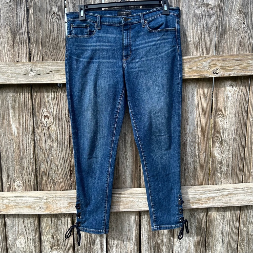 Banana Republic Jeans Women's 12 Blue Denim Skinny with Lace-Up Ankles